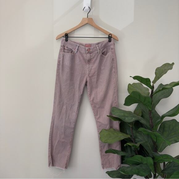 Mother The Rascal Ankle Snippet Jeans in Rainbow Choo Choo Pinstripe Raw Hem 29 - Picture 1 of 14